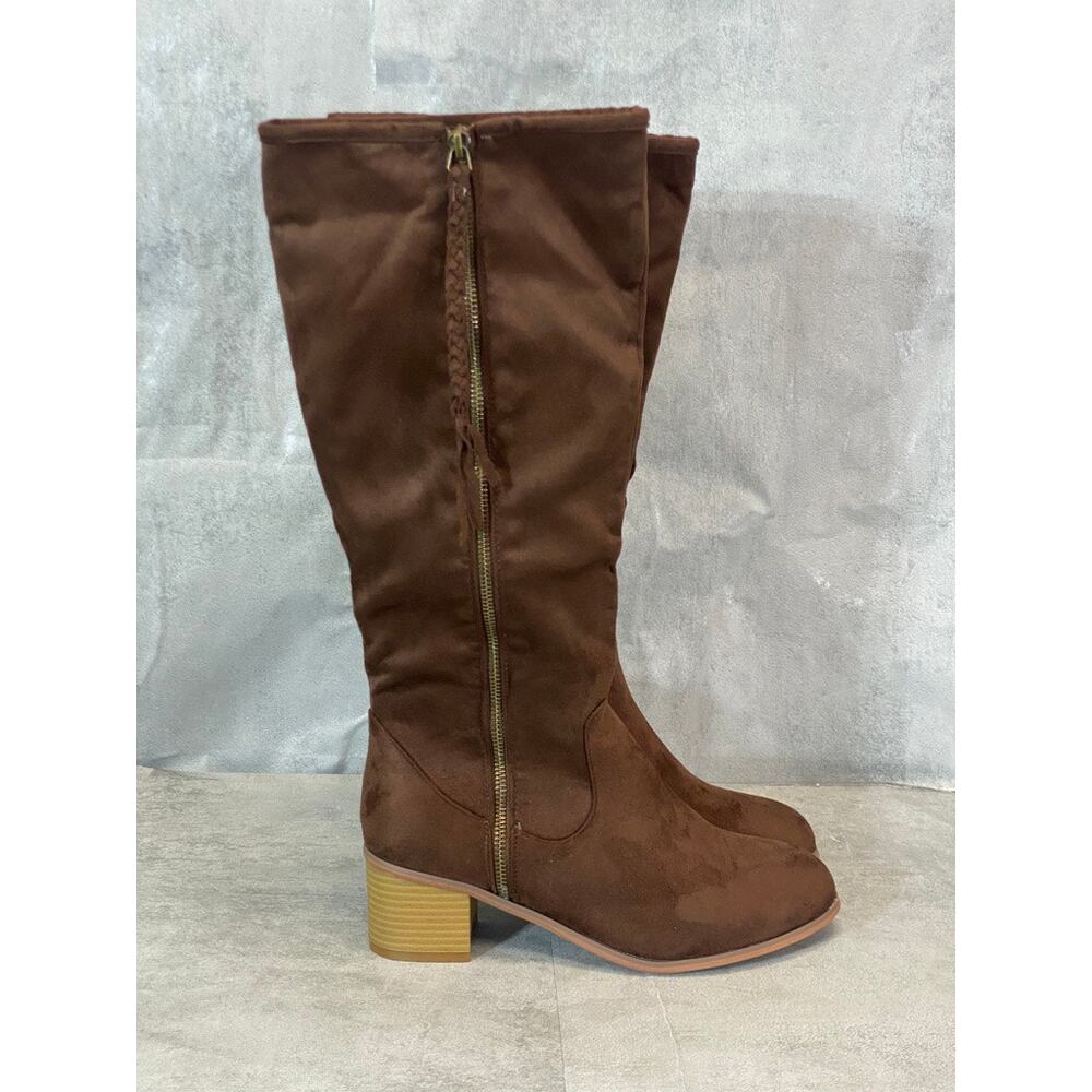 JOURNEE COLLECTION Brown Sanora Knee High Stacked Block Heel Boots SZ 9